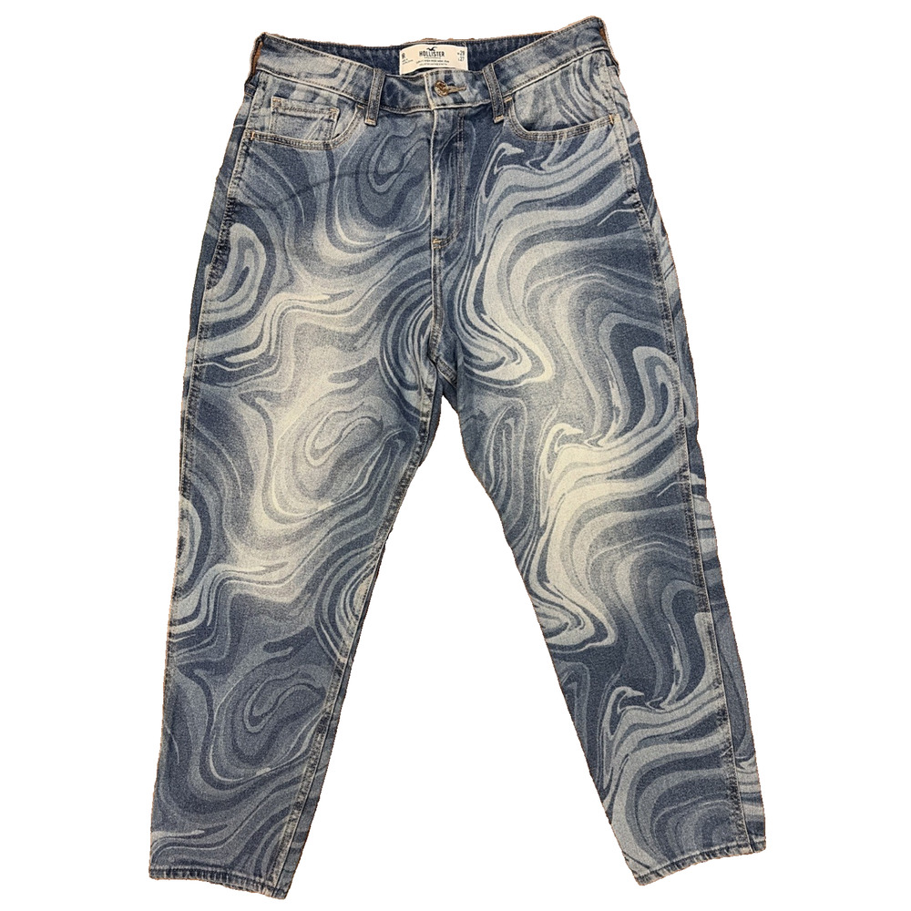 Hollister Curvy High Rise Mom Jean Vintage Stretch 9R Blue Swirls Y2K Festival